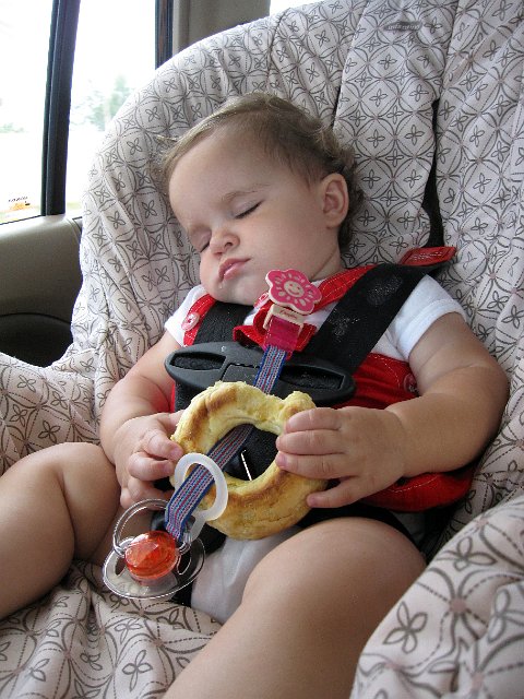 IMG_9394b.jpg - Even her teething bagel could not keep her awake after a day at the zoo.