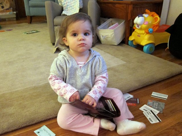 IMG_0558b.jpg - And, she's also found a new pasttime, emptying out Mommy's wallet ... ugh!