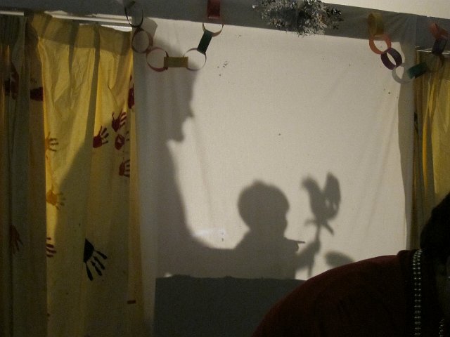 IMG_4285.jpg - ... and a puppet show.  Following the show everyone was invited to visit with the puppets and Nathan (and Dad) did not miss out on this opportunity.