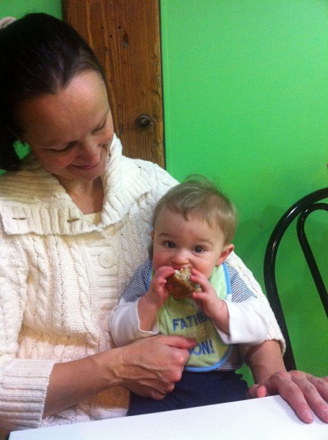 IMG_0276b.jpg - Nathan's first taste of Sal's Pizza, the crust is a great treat to the teething babe.