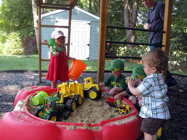 IMG_5339b.jpg - We're back home again, but still on the go ... this time we headed to a birthday party where Catherine & Nathan joined the boys for some fun in the sand box.
