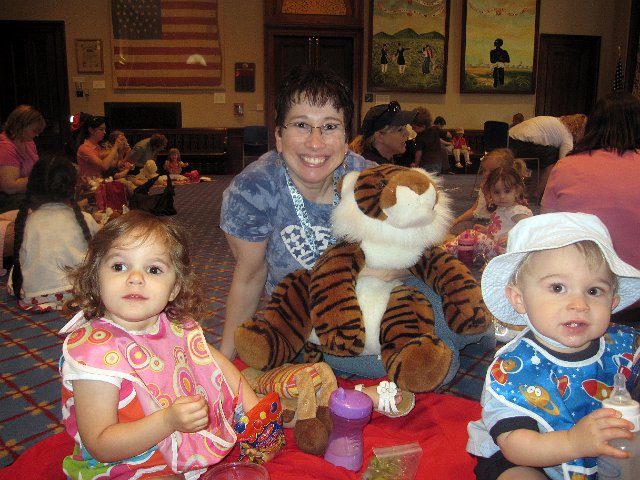 IMG_3934b.jpg - And Miss Kim and Stripes (from our weekly Storytime) also joined us!  Catherine LOVES Miss Kim (and Stripes too, I'm sure).