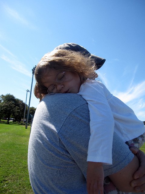 IMG_6092b.jpg - Catherine snoozed on the way to a playground today.  Daddy loves (and misses) those moments when she just curls up in your arms.