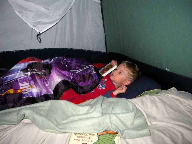 IMG_1149.jpg - The bedtimes started here and we were 50% successful. (Nathan & Mommy ended up at 'Plan B' the spare room inside the house.)  Maybe again another day, we'll be ready for the real camping adventure.