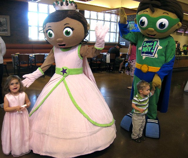 IMG_9490.jpg - Catherine & Nathan started watching a new show last week, Super Why.  So when we heard their 2 favorite characters were coming to a local supermarket, we went for a visit.