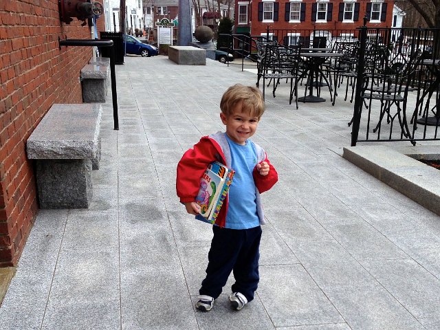 IMG_3242.jpg - What a big boy carrying his own books out of the library!  (And quite a handsome boy too.)