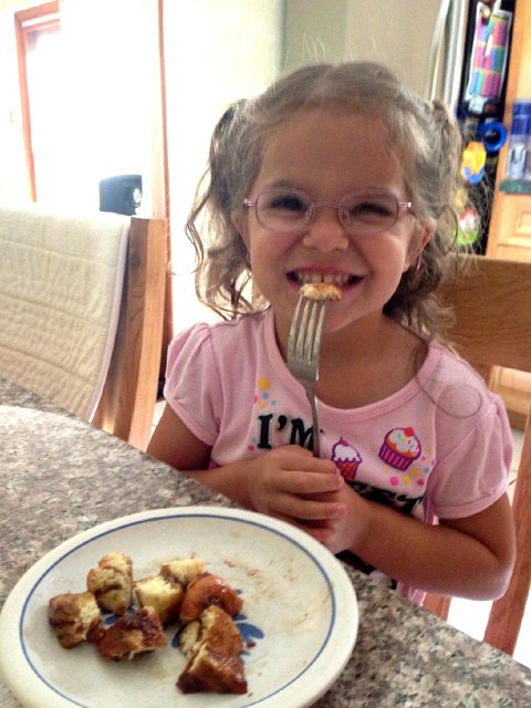 IMG_3940.jpg - Ahhh, I think we've discovered another sticky bun lover in the family.  (A treat we brought back home from PA.)