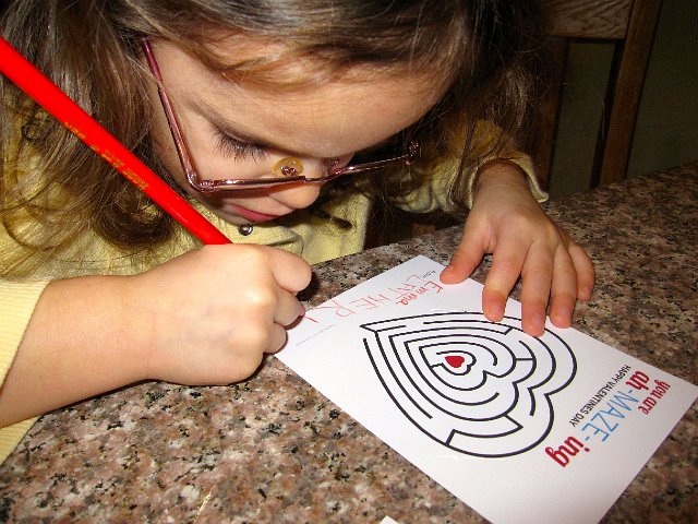 IMG_4219.jpg - Catherine preparing her Valentine's Day cards for her schoolmates.