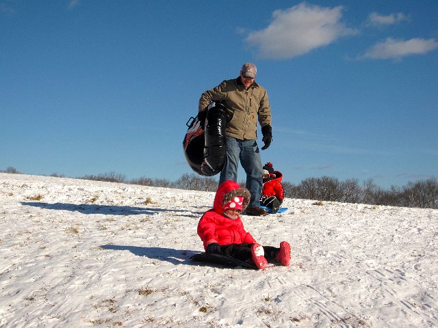 IMG_3545.jpg - New Year's Day and we tackled the hill behind Catherine's preschool for some sledding fun.