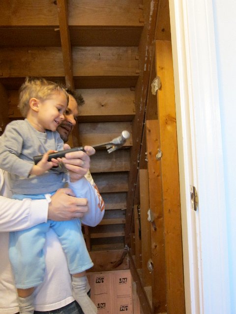 IMG_6525.jpg - The kids wanted to join Dad in his adventure of removing the drywall from the stairway.