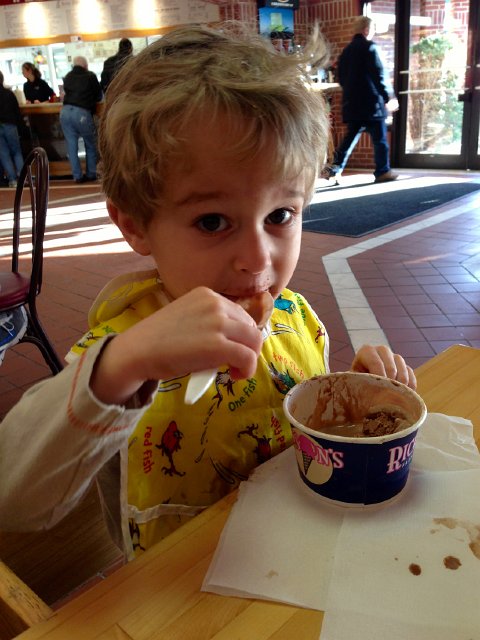IMG_3120.jpg - Meanwhile, Nathan is content eating his chocolate ice cream from a dish.  It was chocolate overload all around!