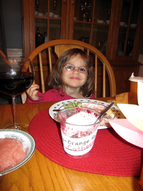 IMG_3051.jpg - Catherine and her homemade cranberry-orange relish.  (The glass of wine in the photo is NOT hers, LOL!)