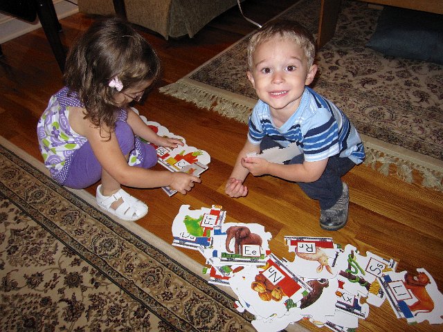IMG_0579.jpg - One of Nathan's gifts was a floor alphabet train puzzle.