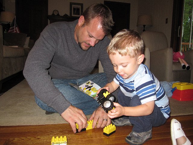 IMG_0604.jpg - It is simliar to Legos, where you can create multiple items.  Now, Nathan and Daddy are making an airplane.