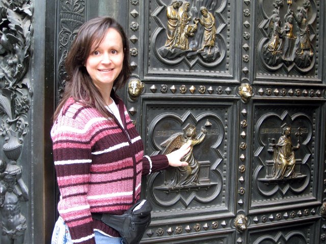 Baptistry-11.JPG - Peggy standing by the panel of Hope.