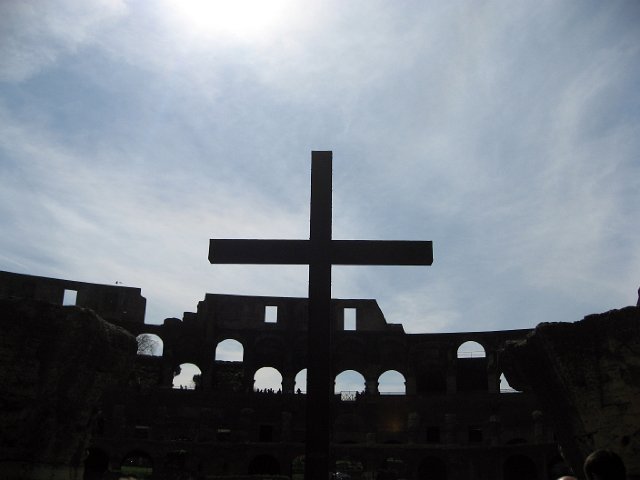 Colosseum-48.JPG - The Colosseum still has close connections with the Roman Catholic Church and the Pope leads a torchlit "Way of the Cross" procession to the amphitheatre each Good Friday.